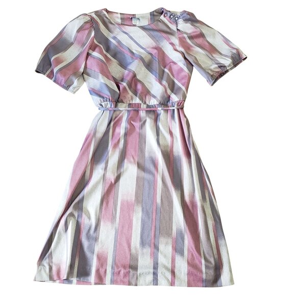 Vintage 70s 80s Womens Striped Midi Dress Bold Party Retro Statement‎ Disco - Picture 6 of 11